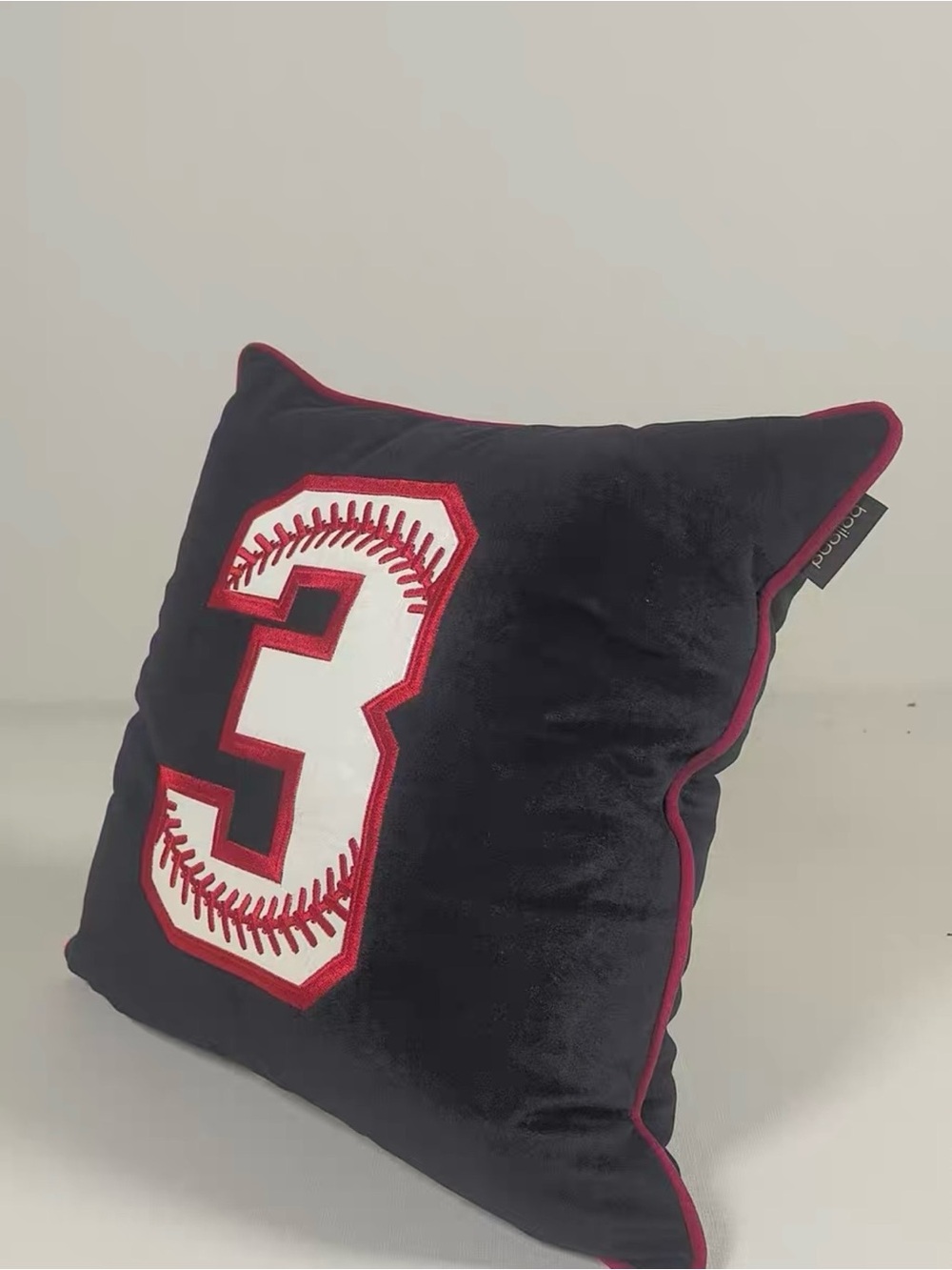 Navy Plush Pillow with Red Baseball Number 3
